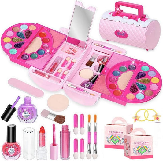 Kids Makeup Set for Girls – Real Washable & Safe Cosmetic Toys with Portable Box for Pretend Play